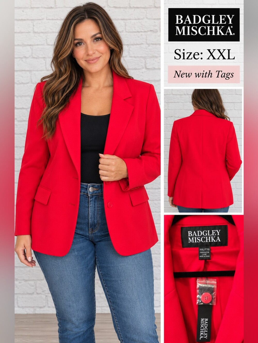 Badgley Mischka Red Tailored Blazer Jacket- Size XXL NWT